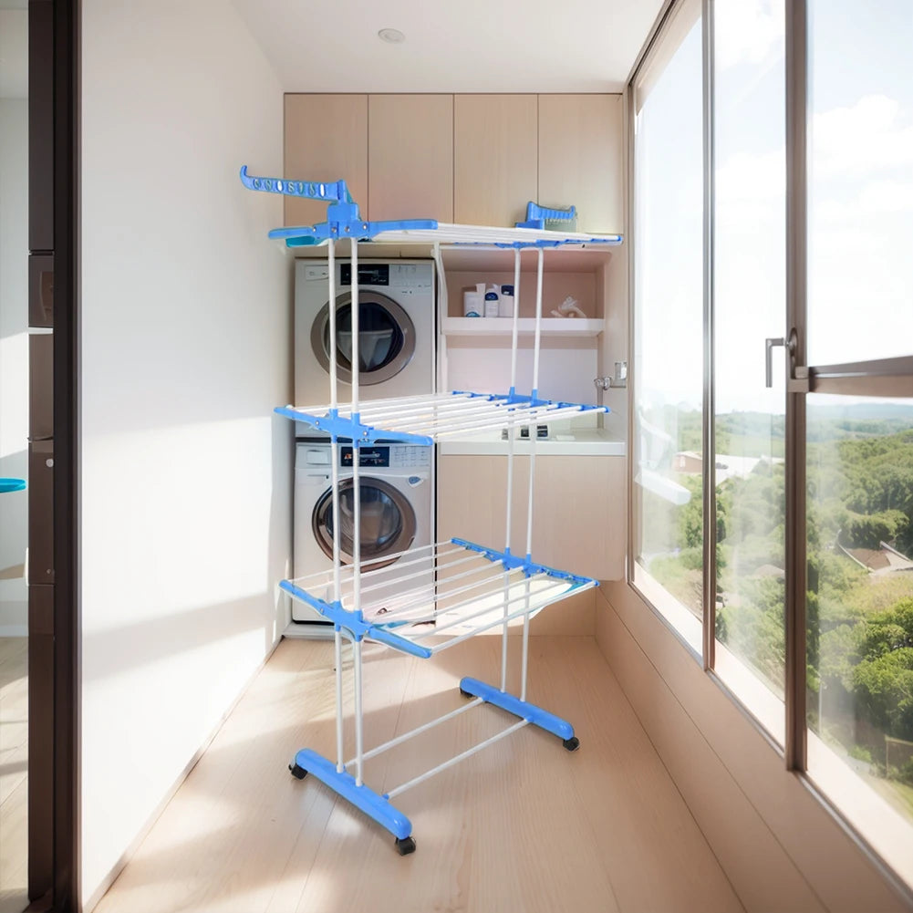 4-Tier Foldable Drying Rack Clothes Drying Rack with 4 Castors Rolling Clothes Horses Dryer Rack for Towels Clothes Shoes Linen