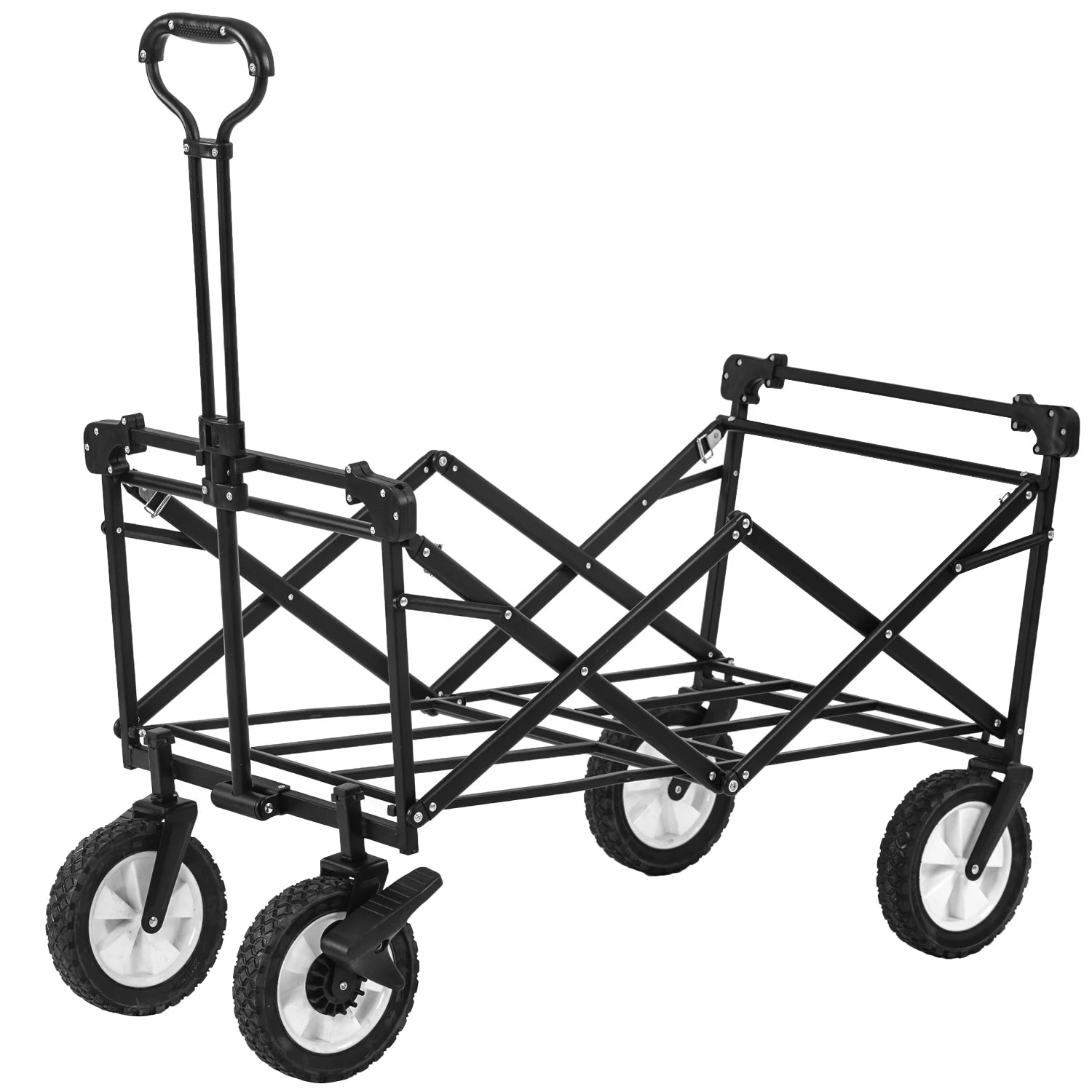 PINGGO Garden Cart with Romovable Canopy Foldable Trolley Wagon 4 Wheels Front Cup Holder Cooler Bag Push Pull Handle Hand Truck