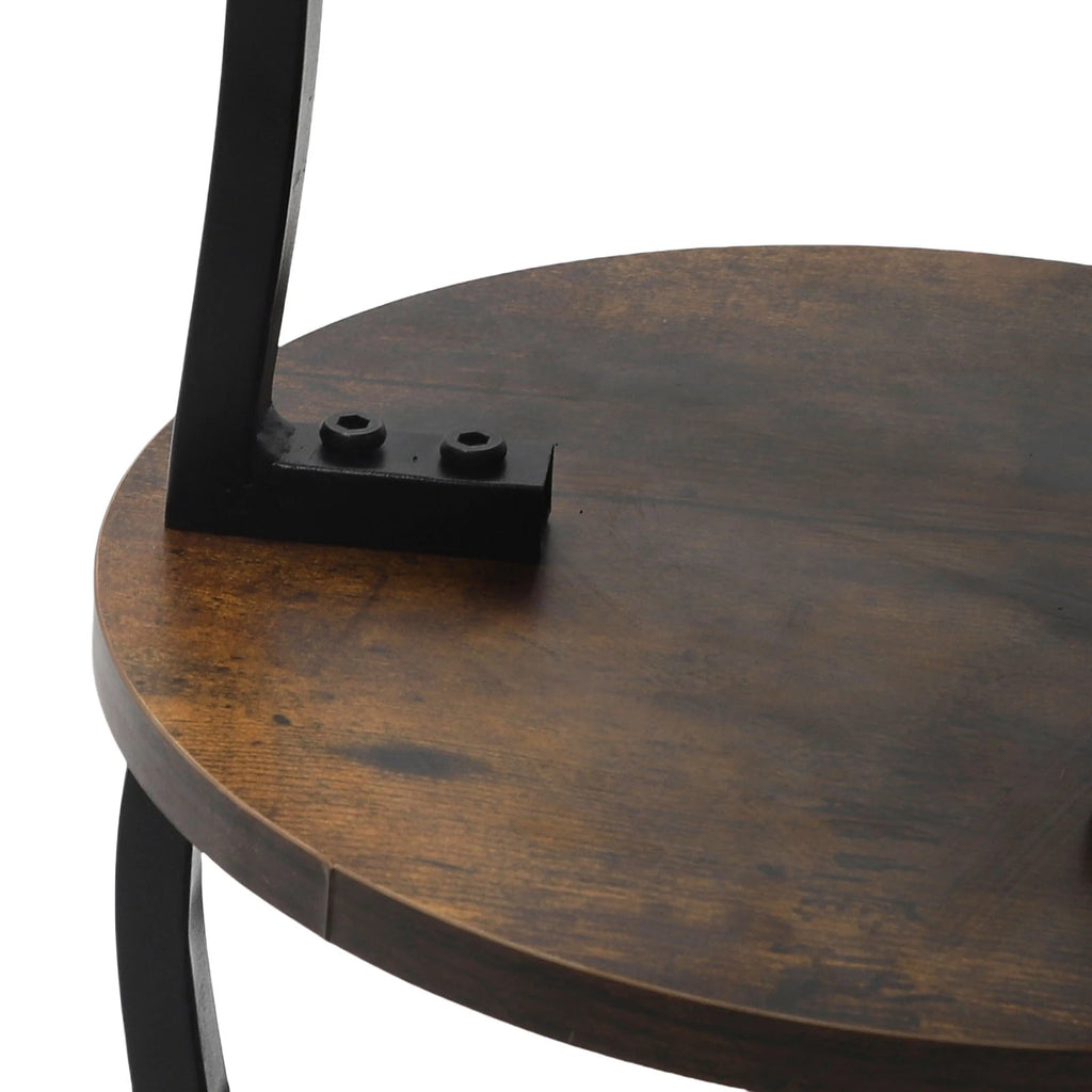3 Tier Round End Table Bedside Table MDF Metal Frame Rustic Accent Table Nightstand for Couch Bedroom Living Room