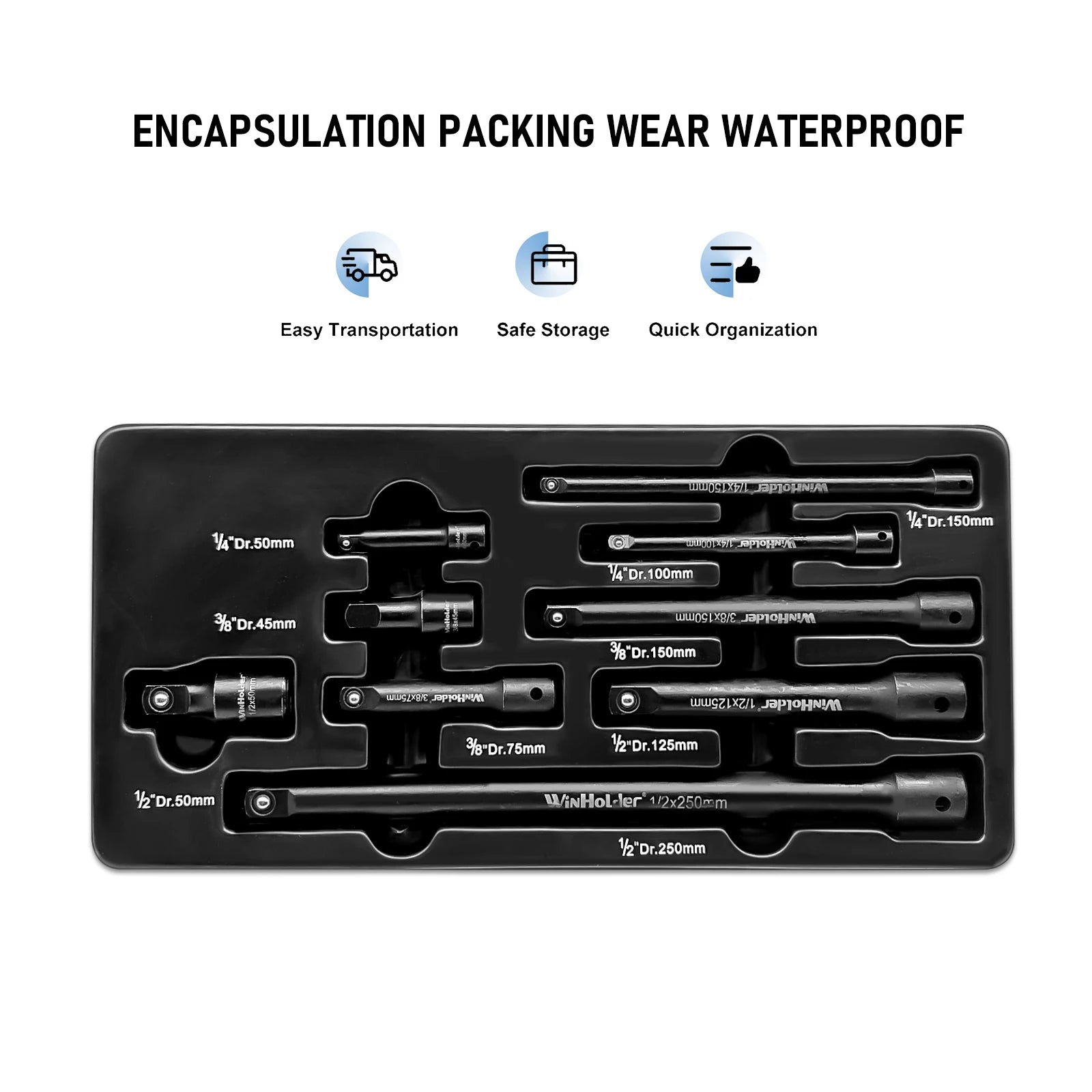 9Pcs/Set Impact Extension Bars 1/2" 3/8" 1/4" Drive Long Reach Extension Bar Set For Impact Sockets Ratchets Repair Tools Black