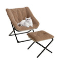 Oversized Folding Saucer Chair with Foot Stool for Adults Soft Faux Leather Metal Frame Lounge Armchair for Bedroom Living Room