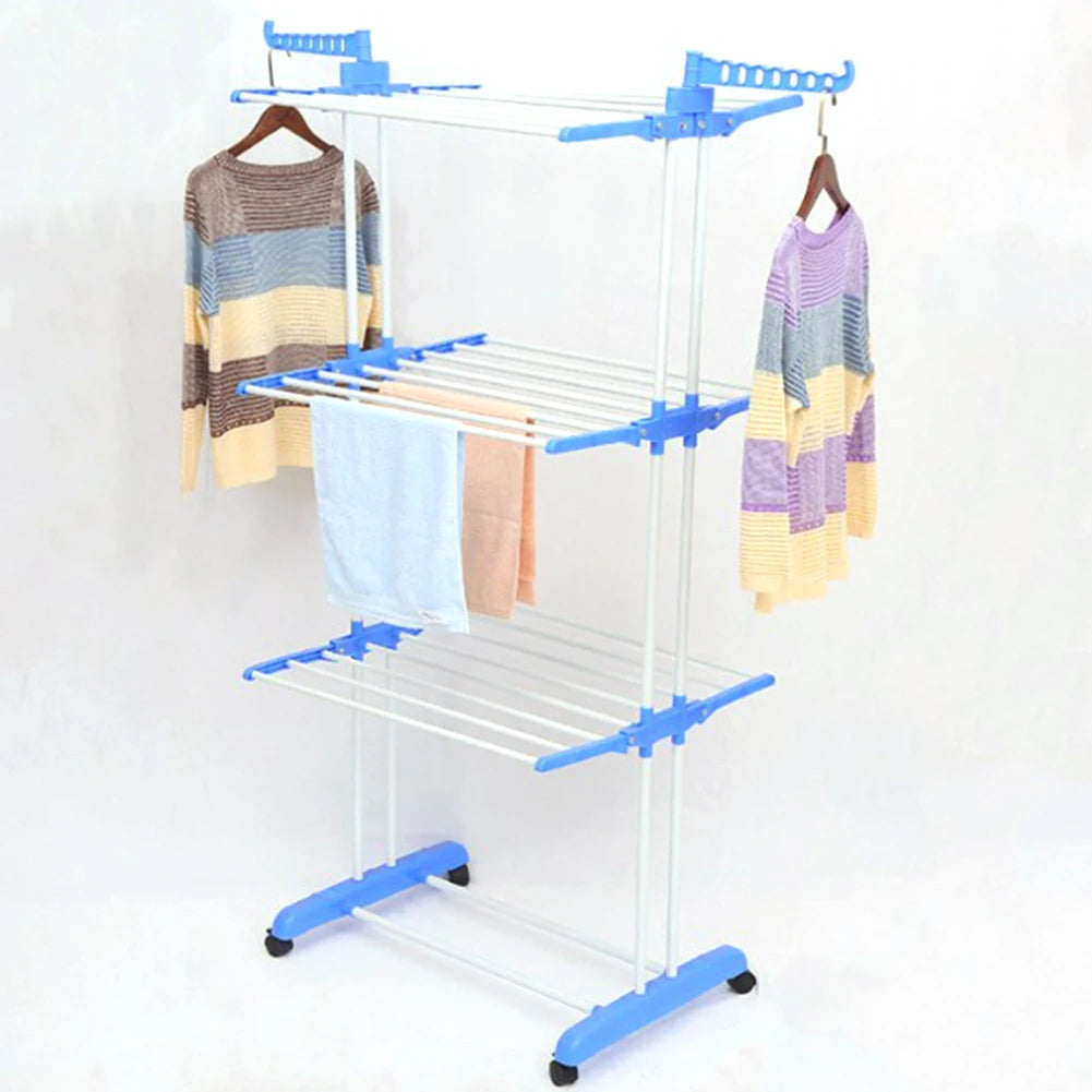 4-Tier Movable Clothes Drying Rack Foldable with 4 Castors Free Standing Rolling Laundry Rack for Towels Clothes Indoor Outdoor