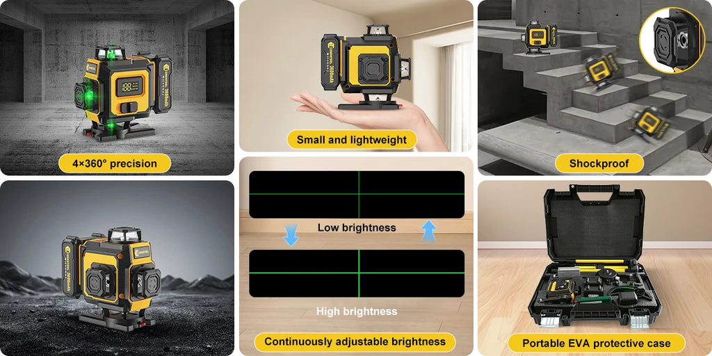 CONENTOOL Laser Level with Tripod, Multifunctional 4D 16 Cross Lines, 360° Rotation Window Self-Leveling, 2 Batteries & Charger