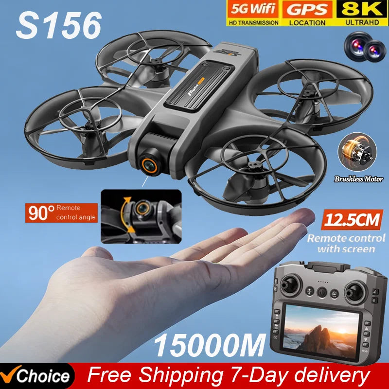 New S156 Quadcopter Aircraft Drone 8K Professional Camera Drone 5G WIFI FPV 4.5 Inch Large Screen Remote Control RC Dron Boy Toy