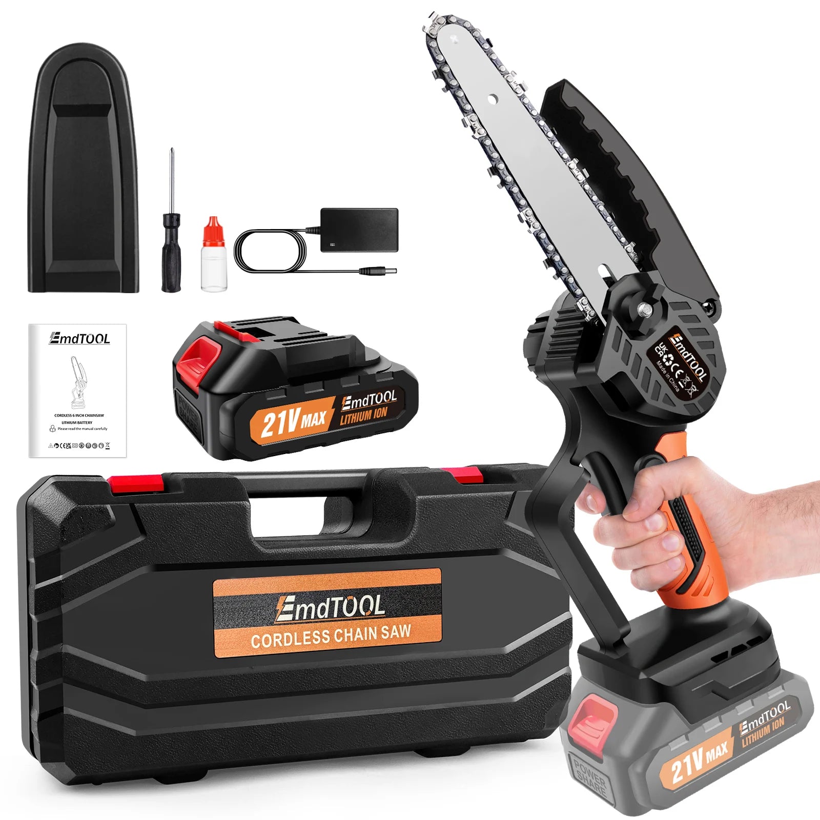Mini Chainsaw Cordless 6 Inch with 1x1.5Ah Battery,21V Handheld Small Chain Saw for Wood Cutting Tree Trimming Gardening