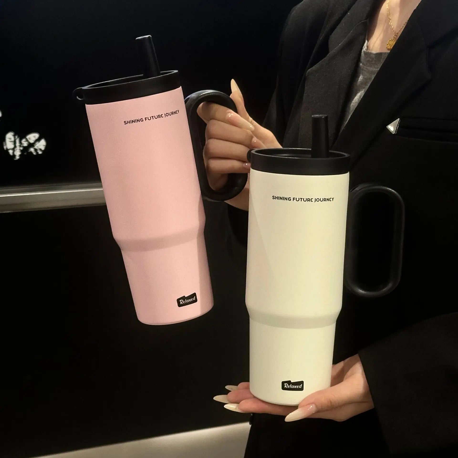 720ML Stainless Steel Thermos Cup with Straw & Handle Ice Coffee Drink Vacuum Insulated Cup Car Travel Outdoor Water Bottle