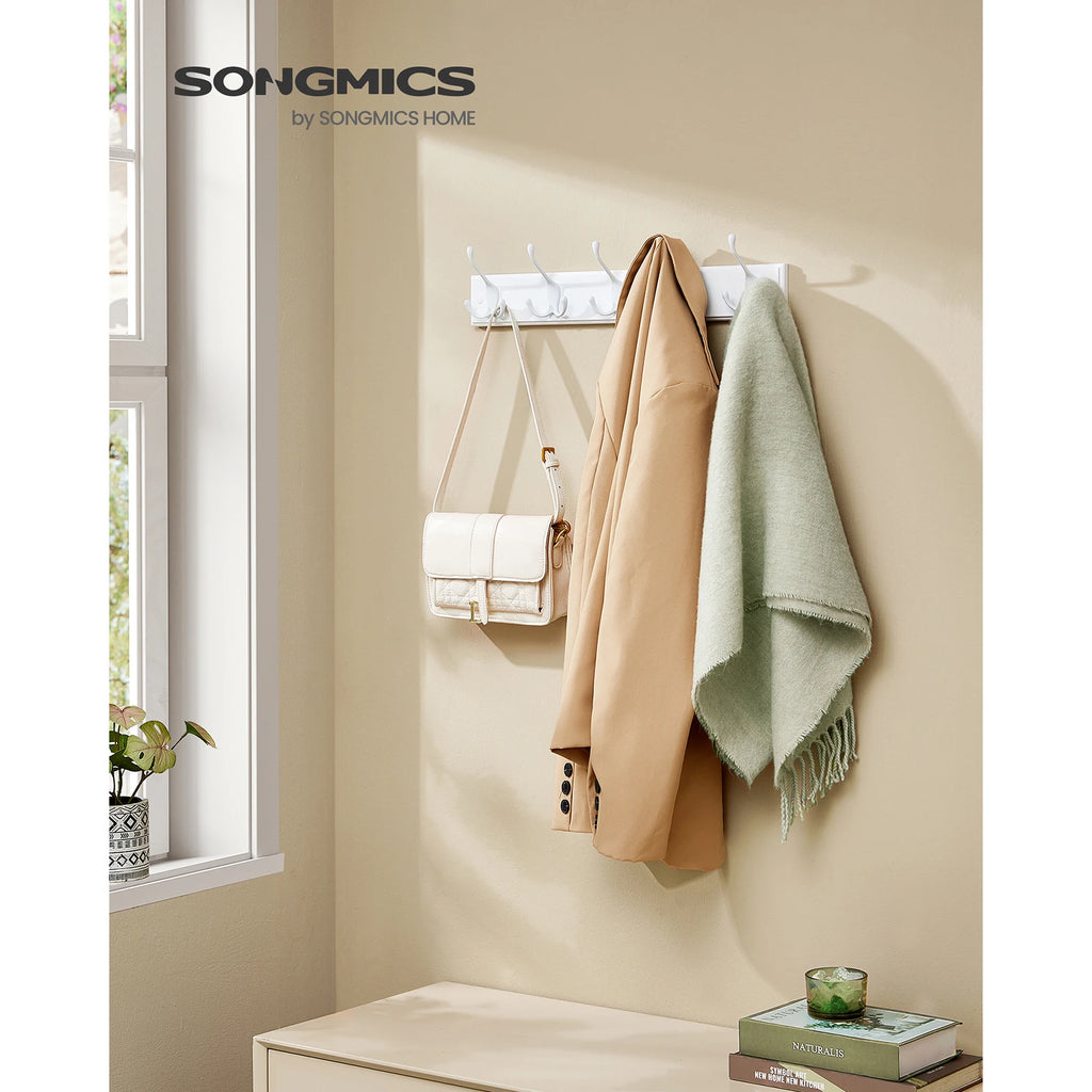 SONGMICS Coat Rack, Wall-Mounted Coat Rack, Coat Hook with 5 Tri-Hooks, Hook Rack for Bags, Coats