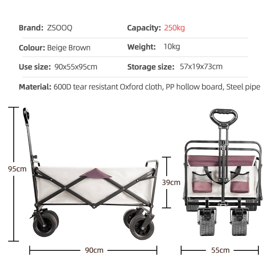 Big Tank Wheels Large Capacity Foldable Cart 500lbs Beach Wagon for Sand Garden Outdoor Picnic Collapse Shopping Trolleys Cart