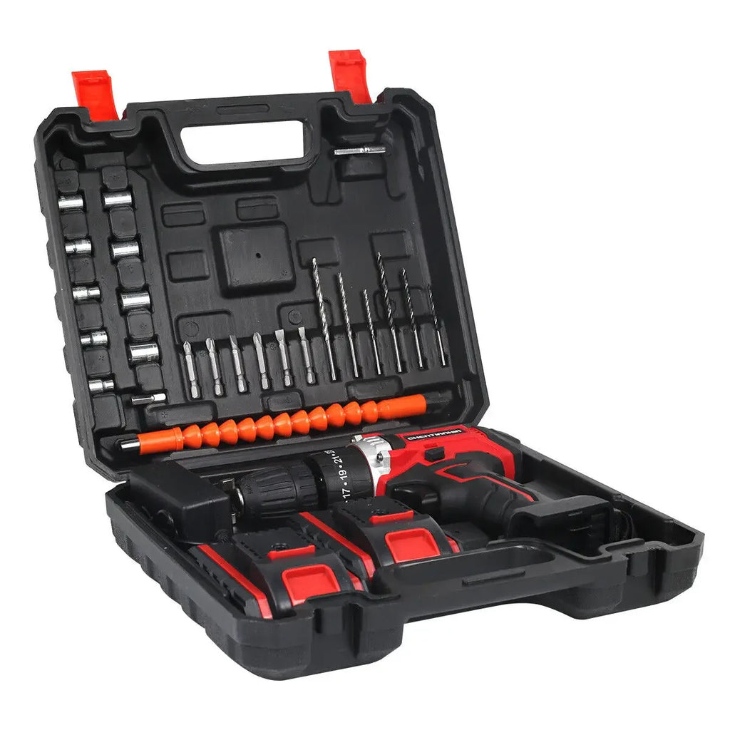 21V Cordless Combi Hammer Impact Drill Driver Electric Screwdriver 2 Battery Set Cordless Hand Drill