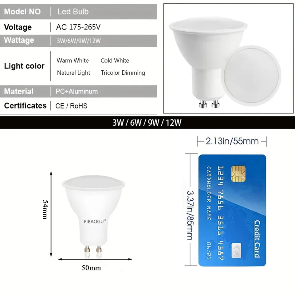 12PCS AC220V LED Bulb 3W 6W 9W 12W GU10 LED Spotlight Bulb 120 Degree Beam Angle For Home Office Decoration Lamp Light