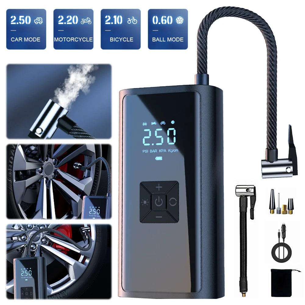 Electric Tire Pump with LED Light Portable Car Inflator Pump LCD Display Car Tire Inflator for Automobile Bicycle Ball