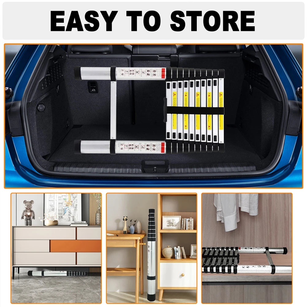 3.8m/ 5m Folding Telescopic Ladder A-Frame, Alloy Aluminum/ Stainless Steel, Non-Slip, Stable, 150KG  LoadCapacity, EN131