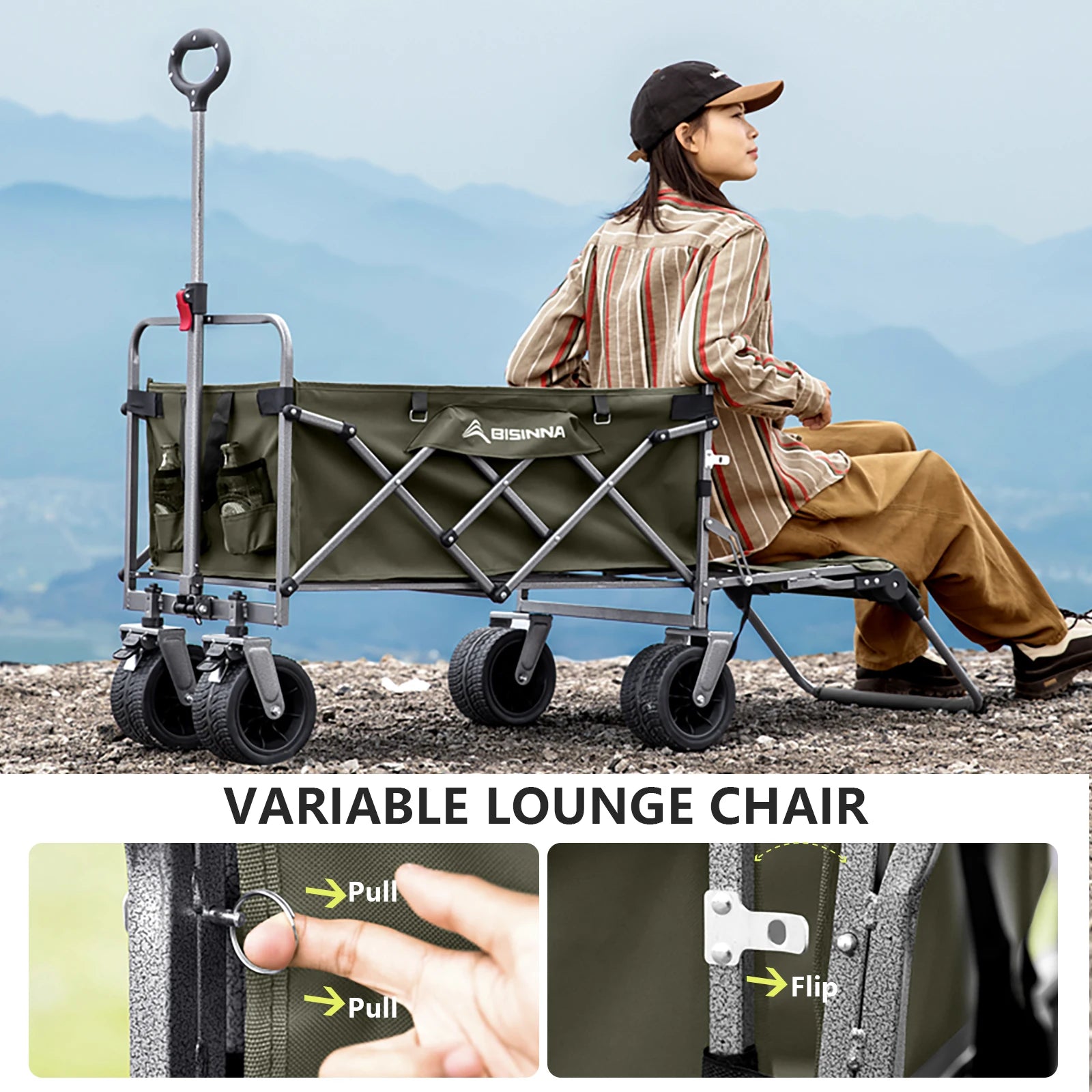 BISINNA Large Capacity Outdoor Folding Cart Portable Multi-functional Carts Beach Travel and Picnic Camping Equipment
