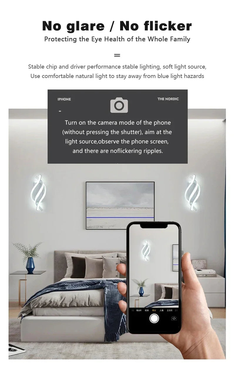 Curved Spiral Design LED Wall Lamp for Bedroom Bedside Corridor Living Room Staircase Corridor Lighting Fixture Home Decor Light