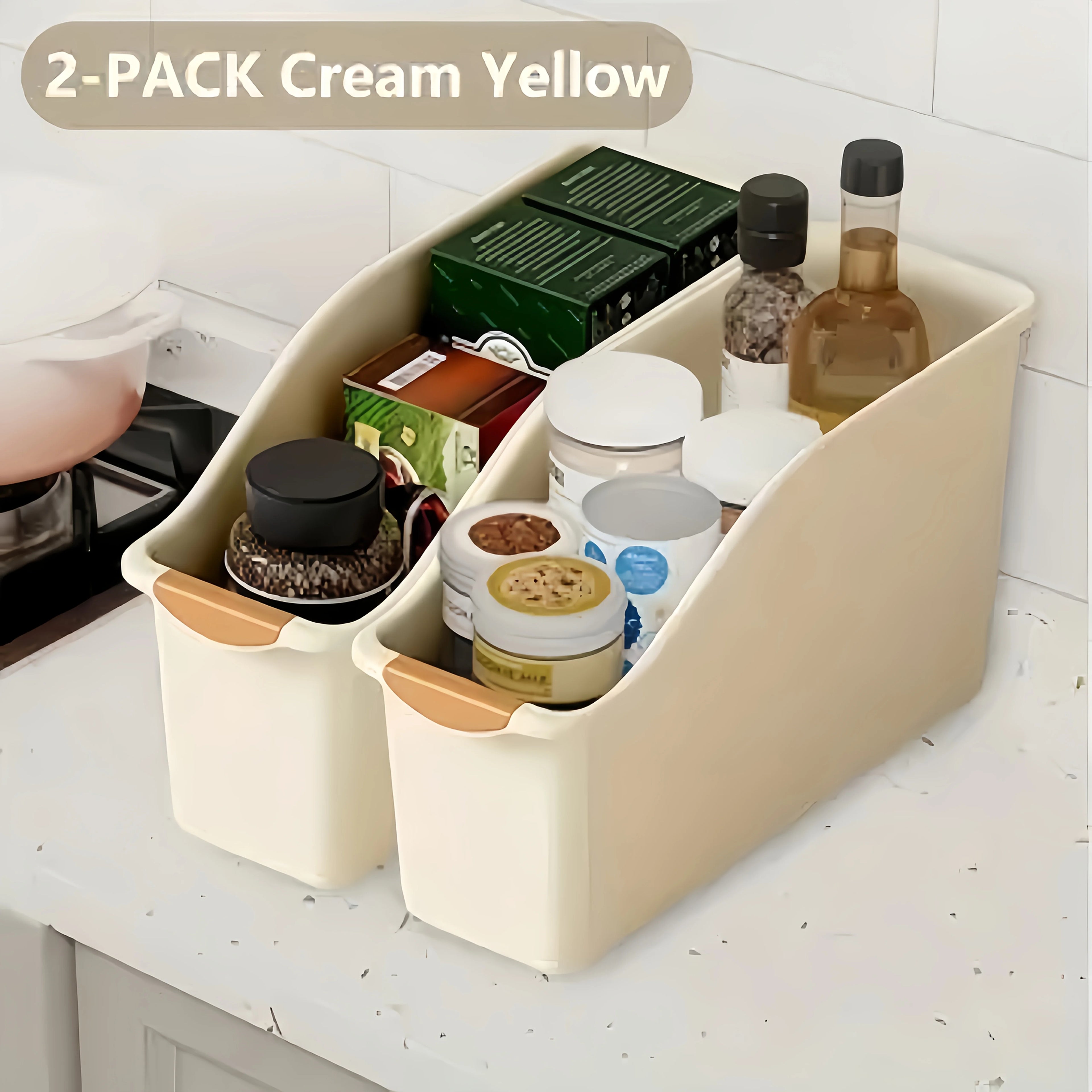 2-Pack Curved Storage Boxes: Heavy-Duty Organizer for Under Sink, Pantry & Cabinet. Save Space, No Assembly.