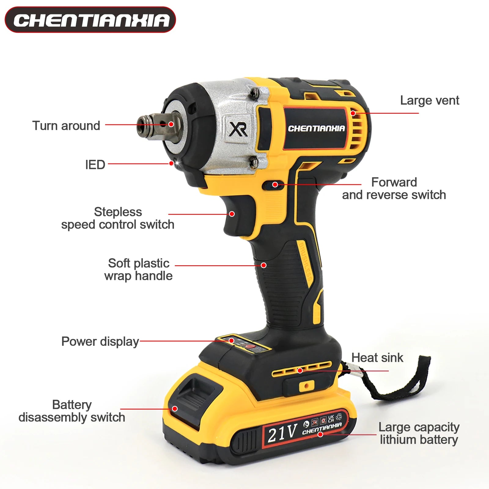 380Nm 1/2" Cordless Electric Impact Wrench Drill Gun Ratchet Driver Includes 2 Battery, Charger and Kit Bag
