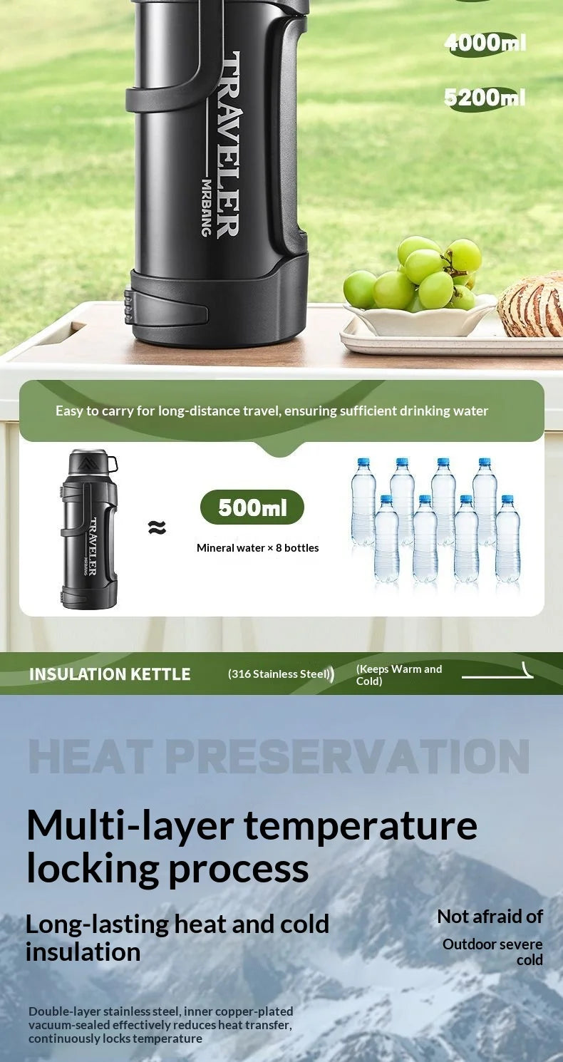 Leak Proof Insulated Travel Bottle 2L Large Capacity 316 Stainless Steel Large Capacity Vacuum Flask with Handle for Outdoor Gym