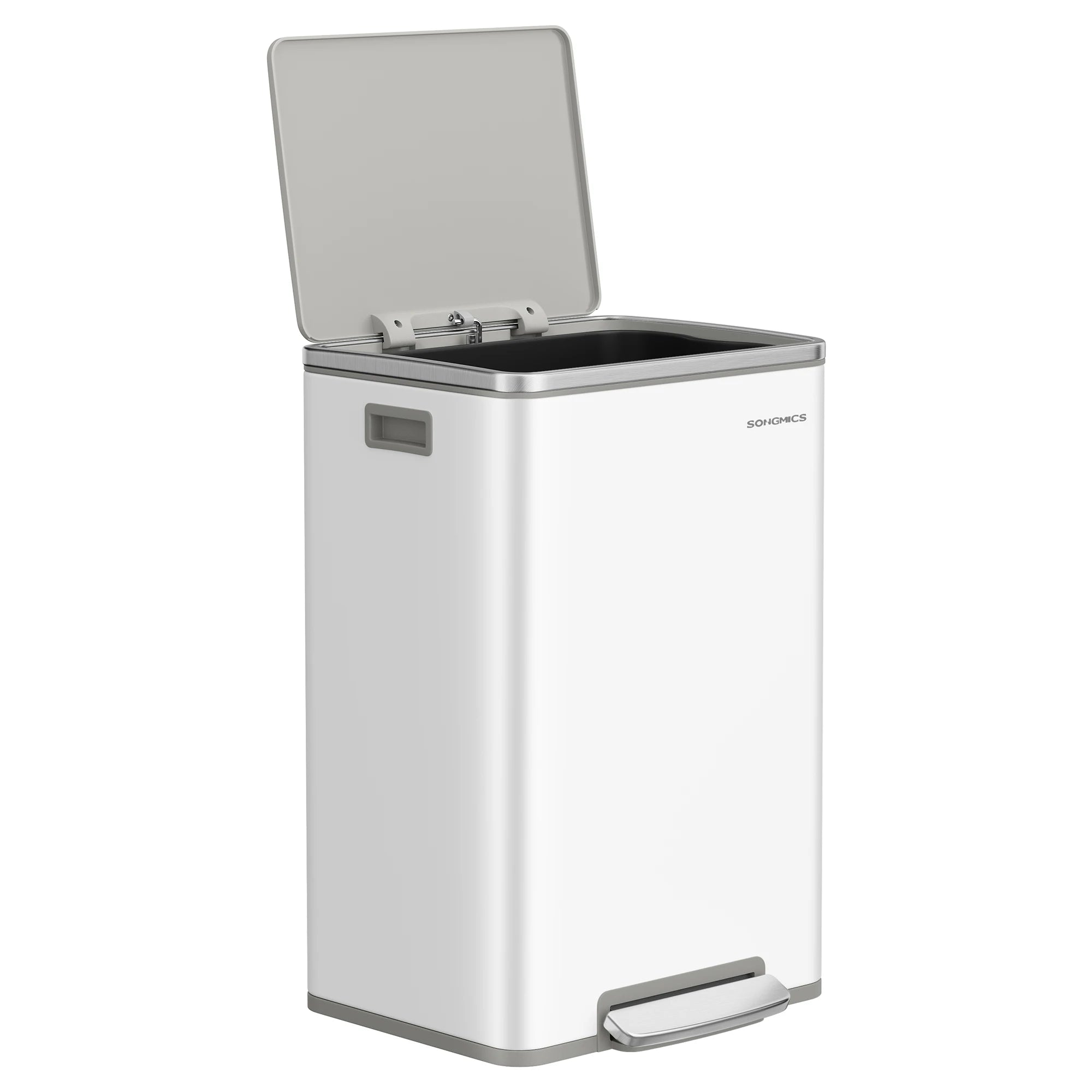 SONGMICS Kitchen Bin 50 L, with 15 Bin Bags, Stainless Steel, Removable Plastic Inner Bucket, with Lid, Handles