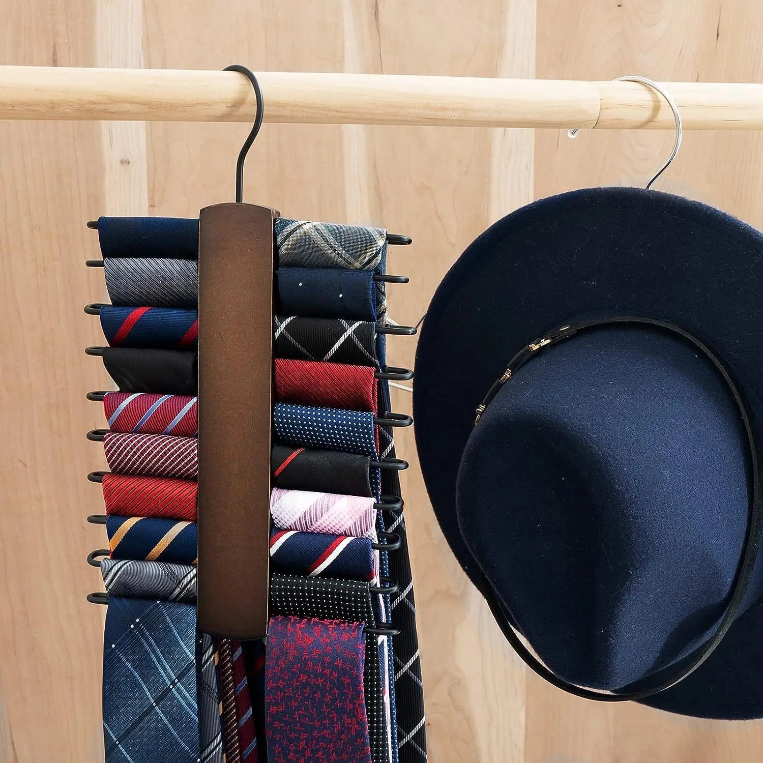 1 Wooden Tie Storage Rack with 360 Degree Rotation, Vintage Tie with Closet To Save Space Rack with 20 Anti Slip Hanging Grooves