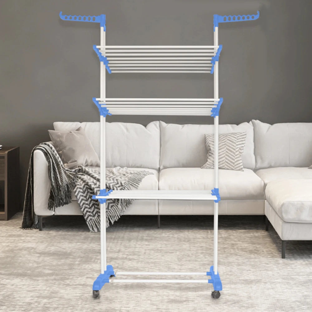 4-Tier Foldable Drying Rack Clothes Drying Rack with 4 Castors Rolling Clothes Horses Dryer Rack for Towels Clothes Shoes Linen