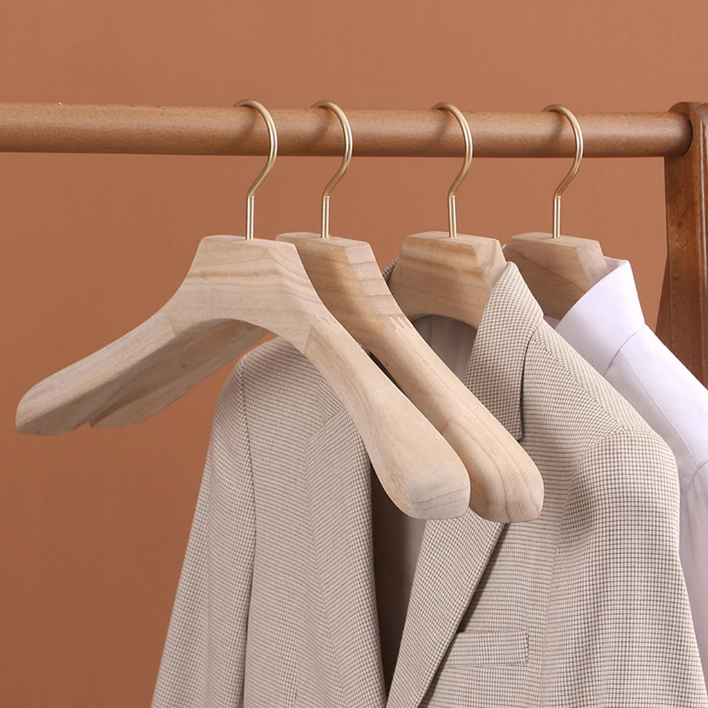 1pc Natural Camphor Wood Hanger Wardrobe Clothing Wide Shoulder Suit Clothes Hang Non-slip Clothes Rack 43x3cm