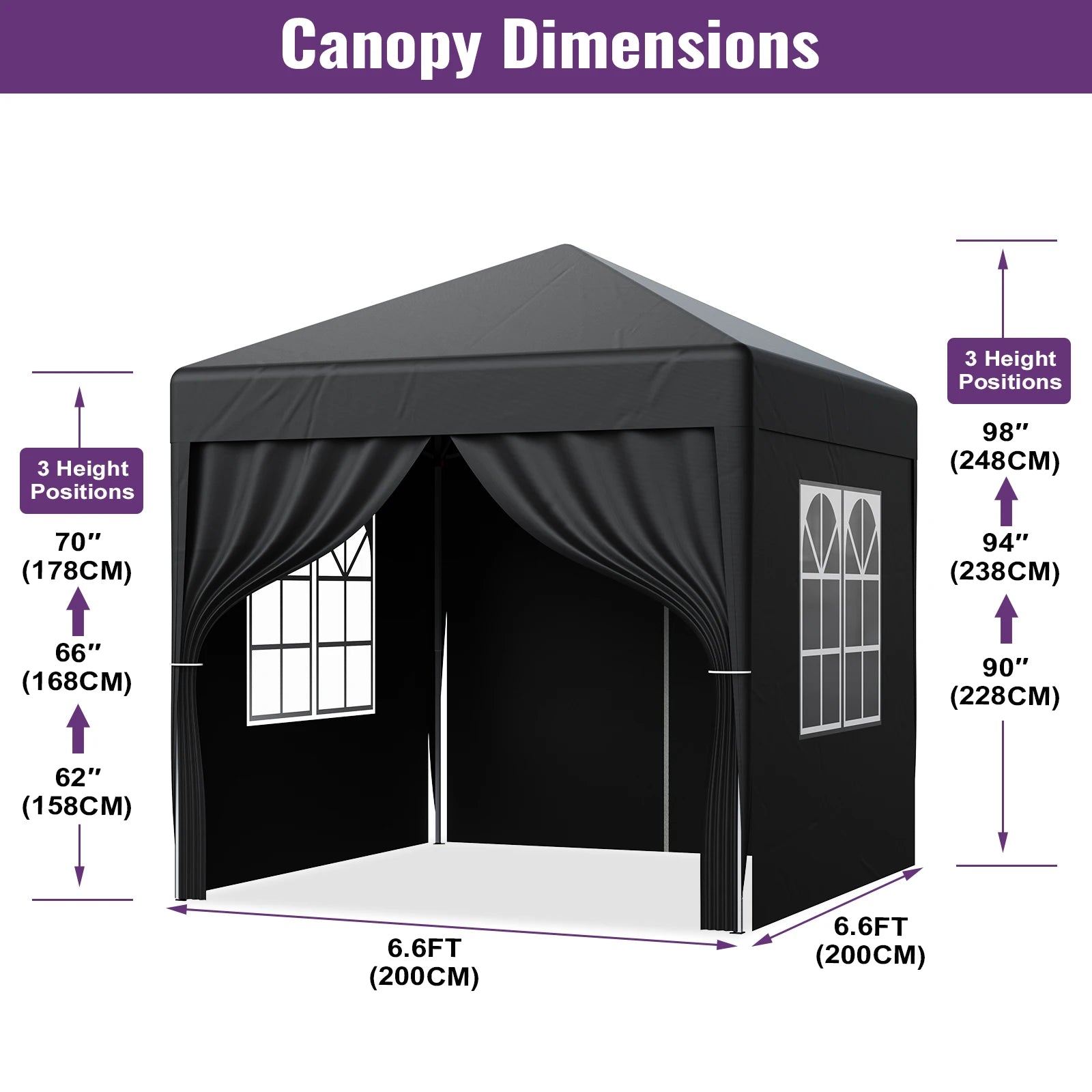 LOEFME Pop up Gazebo 2x2m Outdoor Shelter Commercial Market Stall W/ 4 Side Waterproof Windproof Sun Shelter Garden Camping Tent