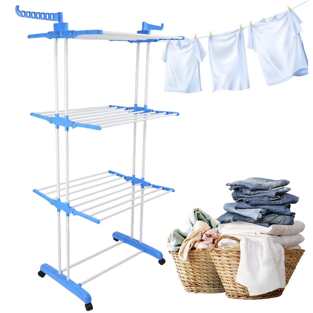 4-Tier Foldable Drying Rack Clothes Drying Rack with 4 Castors Rolling Clothes Horses Dryer Rack for Towels Clothes Shoes Linen