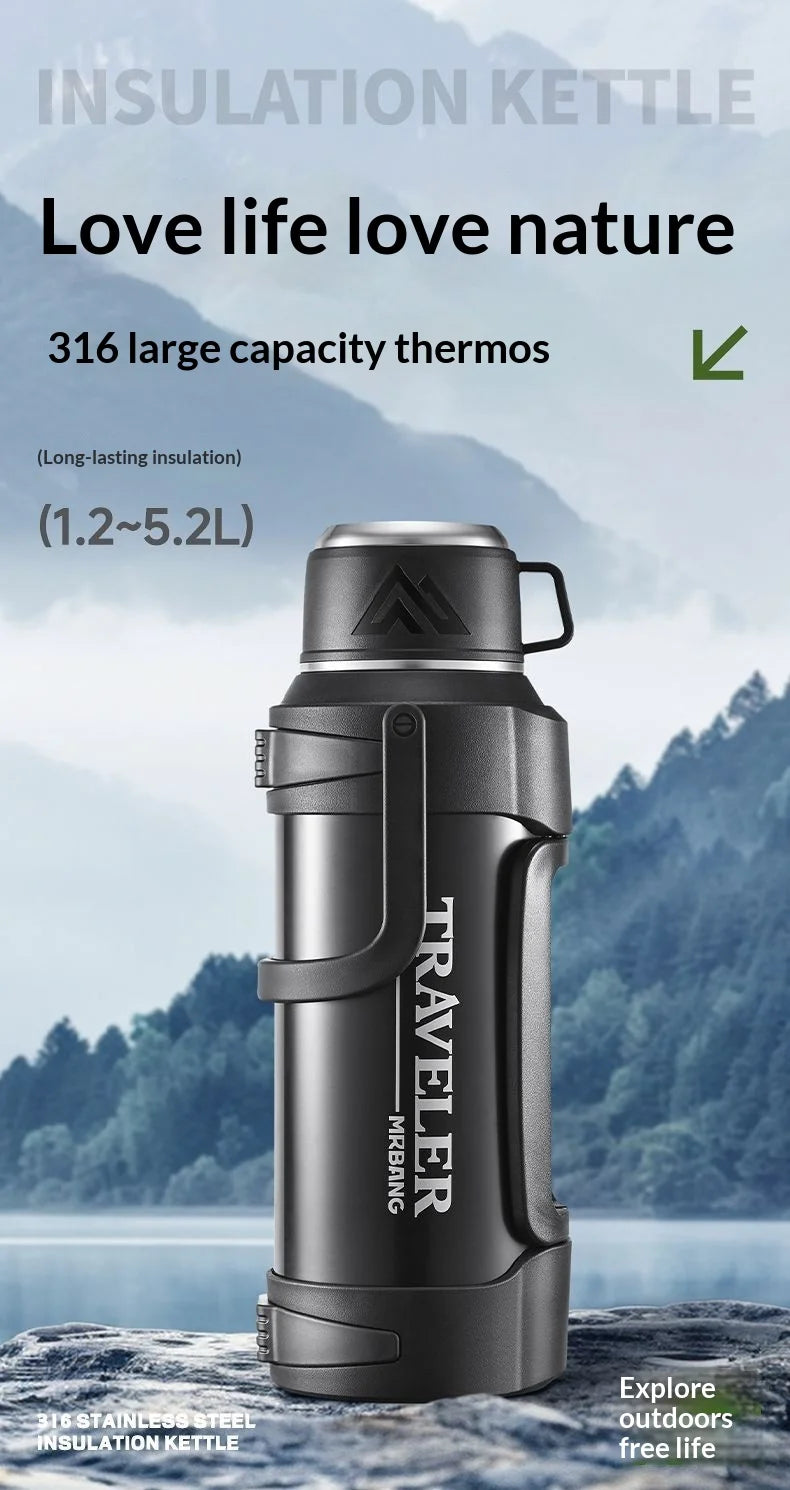 Leak Proof Insulated Travel Bottle 2L Large Capacity 316 Stainless Steel Large Capacity Vacuum Flask with Handle for Outdoor Gym