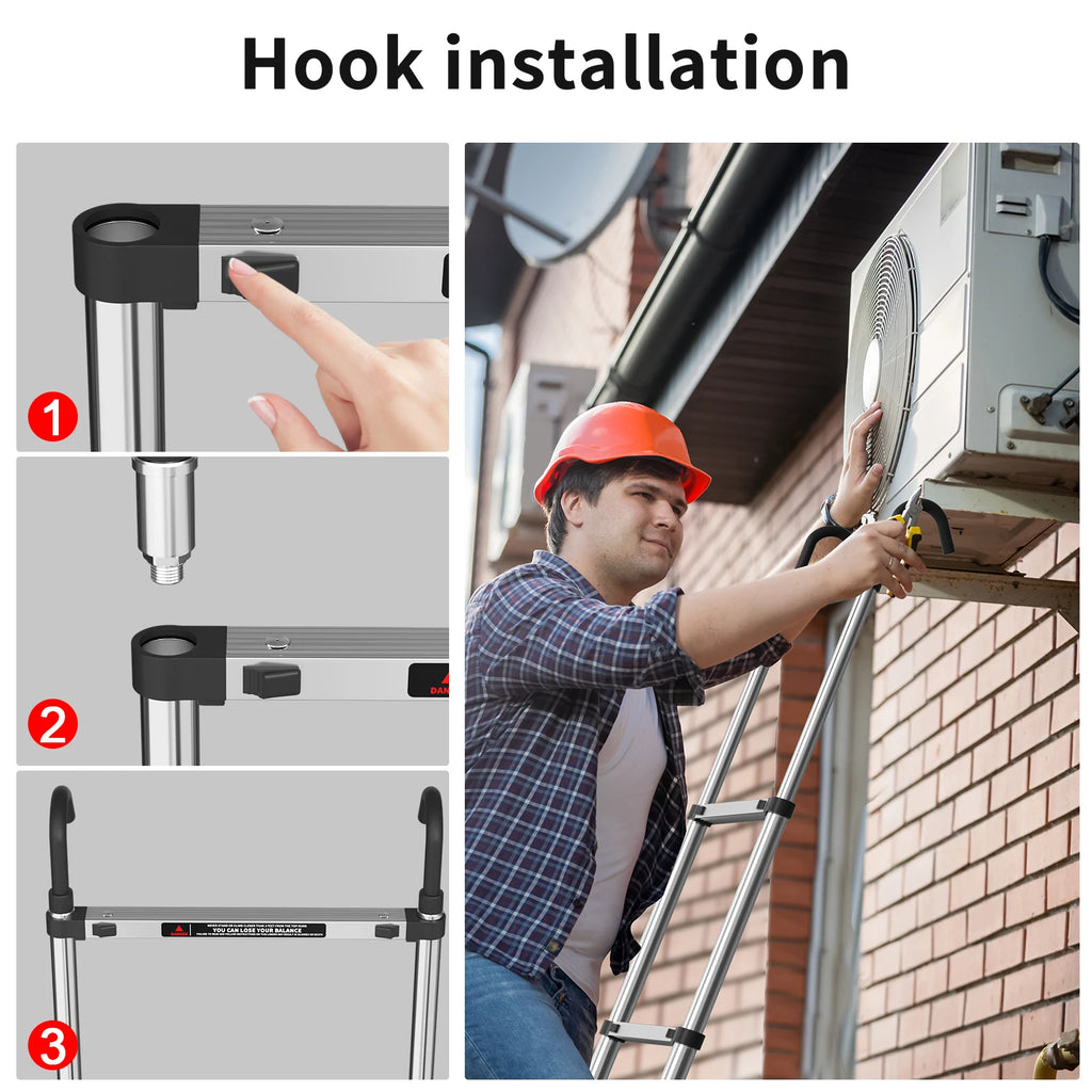 5m Telescopic Ladder Stainless Steel Convenient Extendable ,For Pulling Walls, Changing Light Bulbs,Repairing Roofs,RV