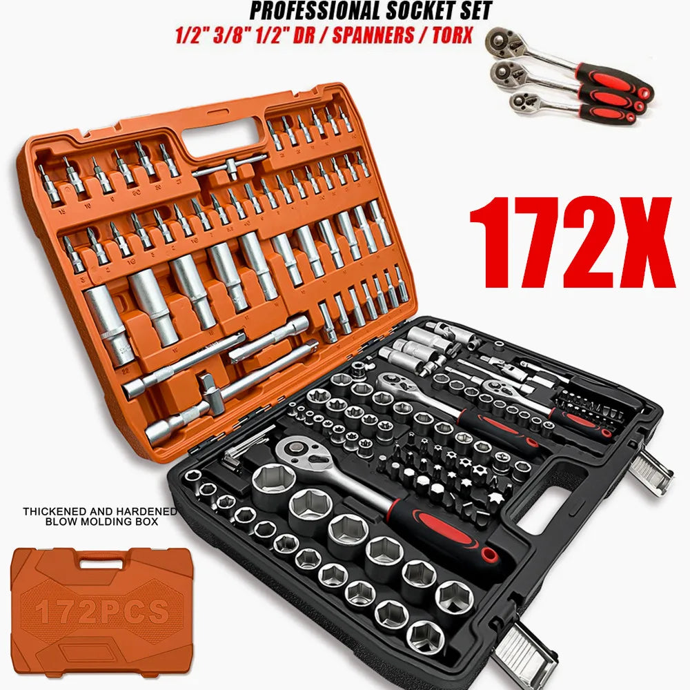94/172/216X Socket Set 1/4" 1/2" 3/8" Ratchet Screwdriver Ratchet Torque Wrench Metric Extension Bar Auto Repairing Garage Kit