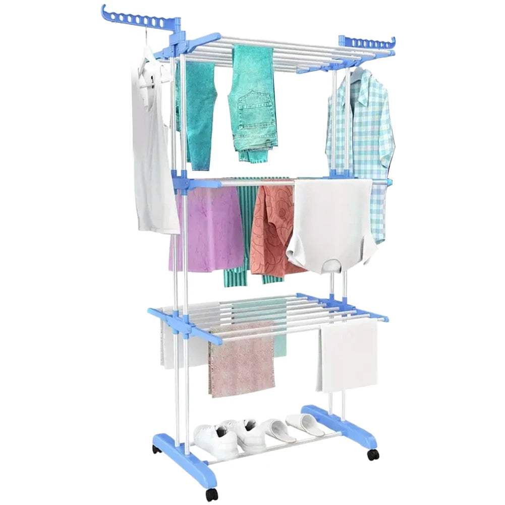 4-Tier Foldable Drying Rack Clothes Drying Rack with 4 Castors Rolling Clothes Horses Dryer Rack for Towels Clothes Shoes Linen
