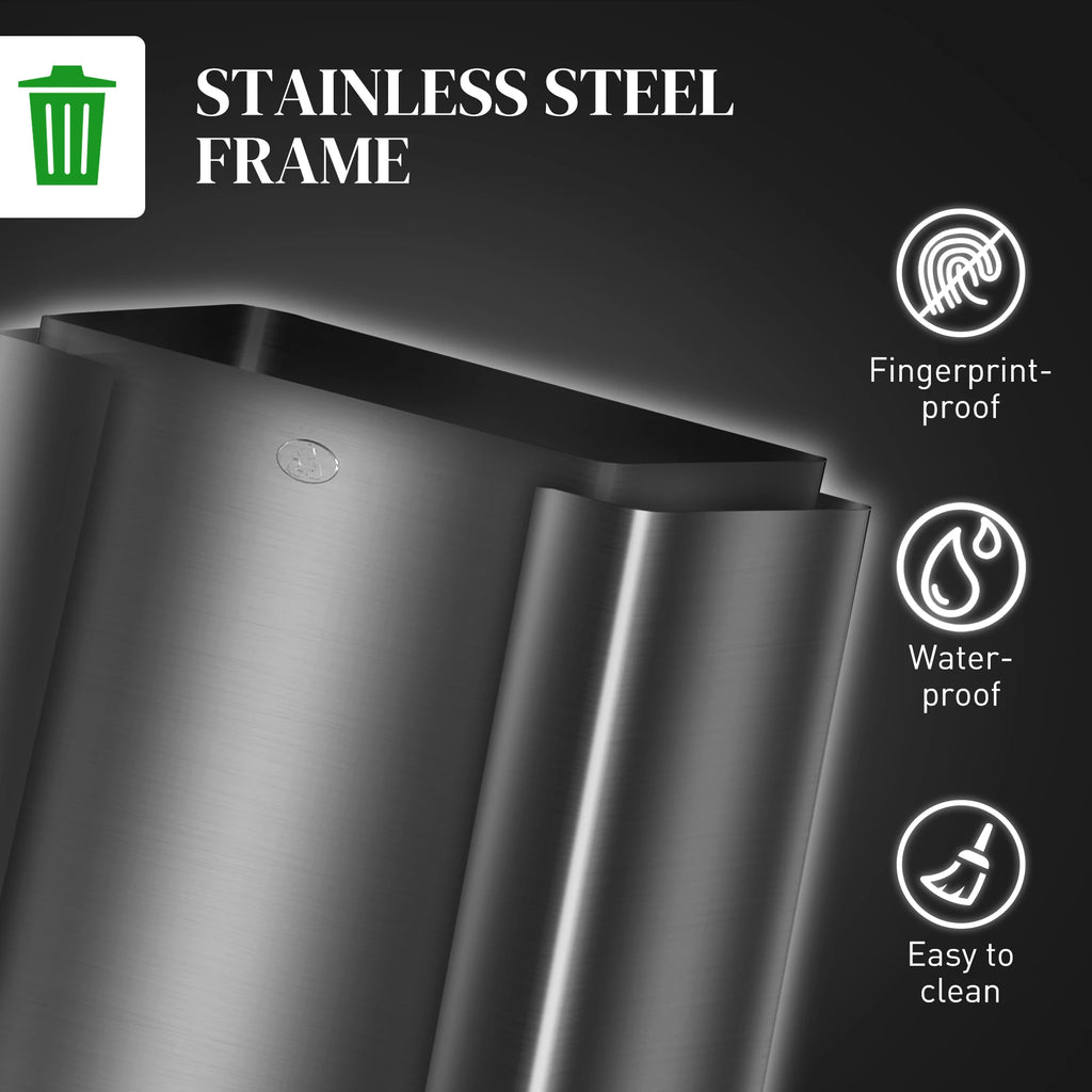 HOMCOM 3 x 15L Triple Kitchen Bin Pedal Bin for Recycling and Waste Black