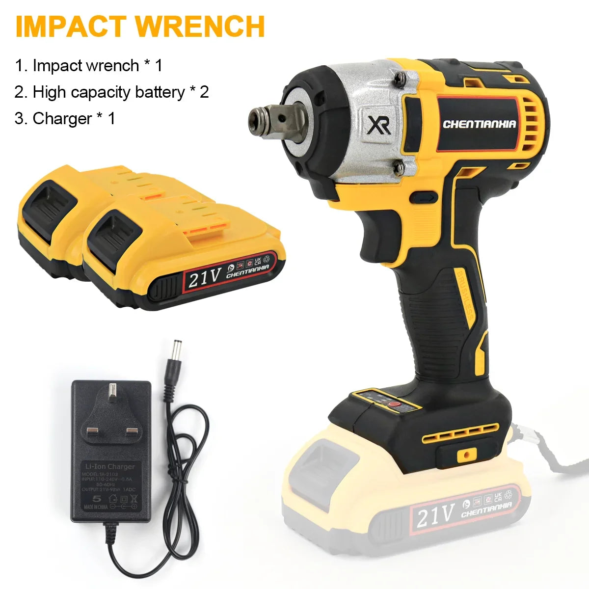380Nm 1/2" Cordless Electric Impact Wrench Drill Gun Ratchet Driver Includes 2 Battery, Charger and Kit Bag