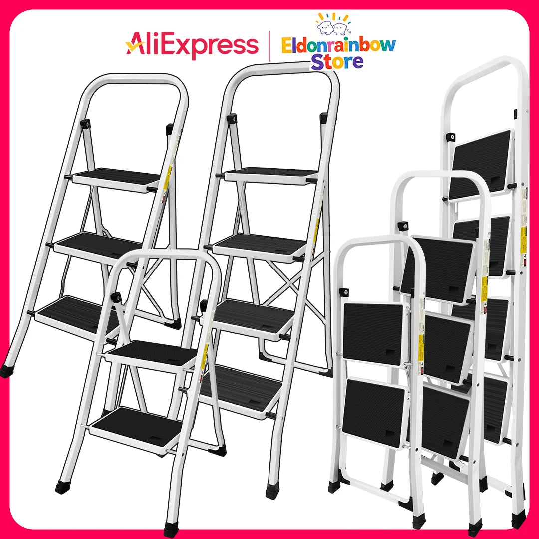 2/3/4-Step Ladder Steel Folding Portable Non-Slip Step Ladder Heavy Duty Multi Purpose for Home 150kg/330lbs Capacity