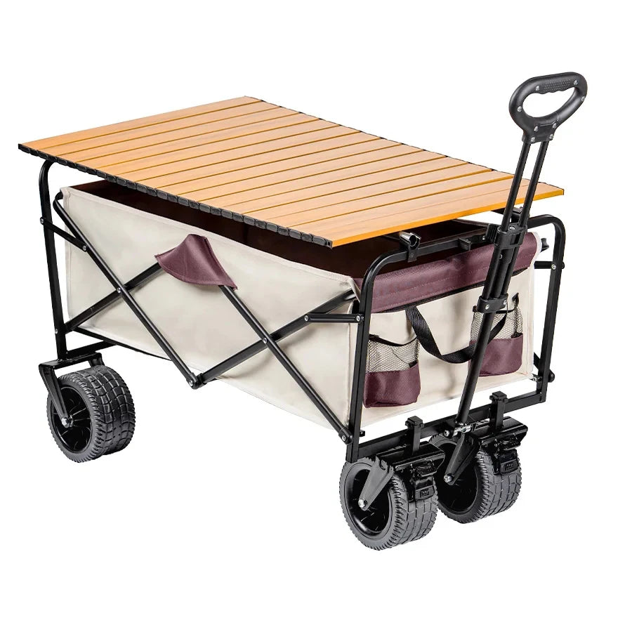 Big Tank Wheels Large Capacity Foldable Cart 500lbs Beach Wagon for Sand Garden Outdoor Picnic Collapse Shopping Trolleys Cart