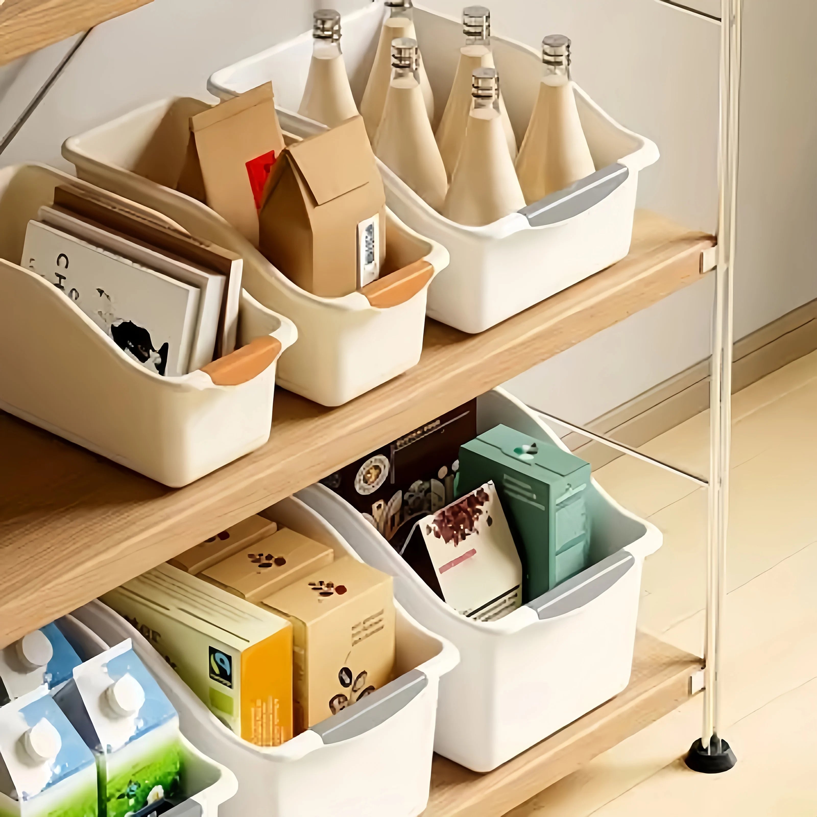 2-Pack Curved Storage Boxes: Heavy-Duty Organizer for Under Sink, Pantry & Cabinet. Save Space, No Assembly.