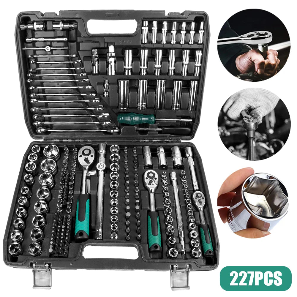 Ratchet Wrench Set 227pc Auto repair Tool set 72-tooth ratchet wrench Chromium vanadium steel professional tool case