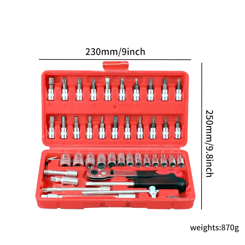 46-Piece Tool Set - General Home Use Craft Toolbox, Motorcycle Car Repair Tool Set, with Plastic Tool Box Storage Box