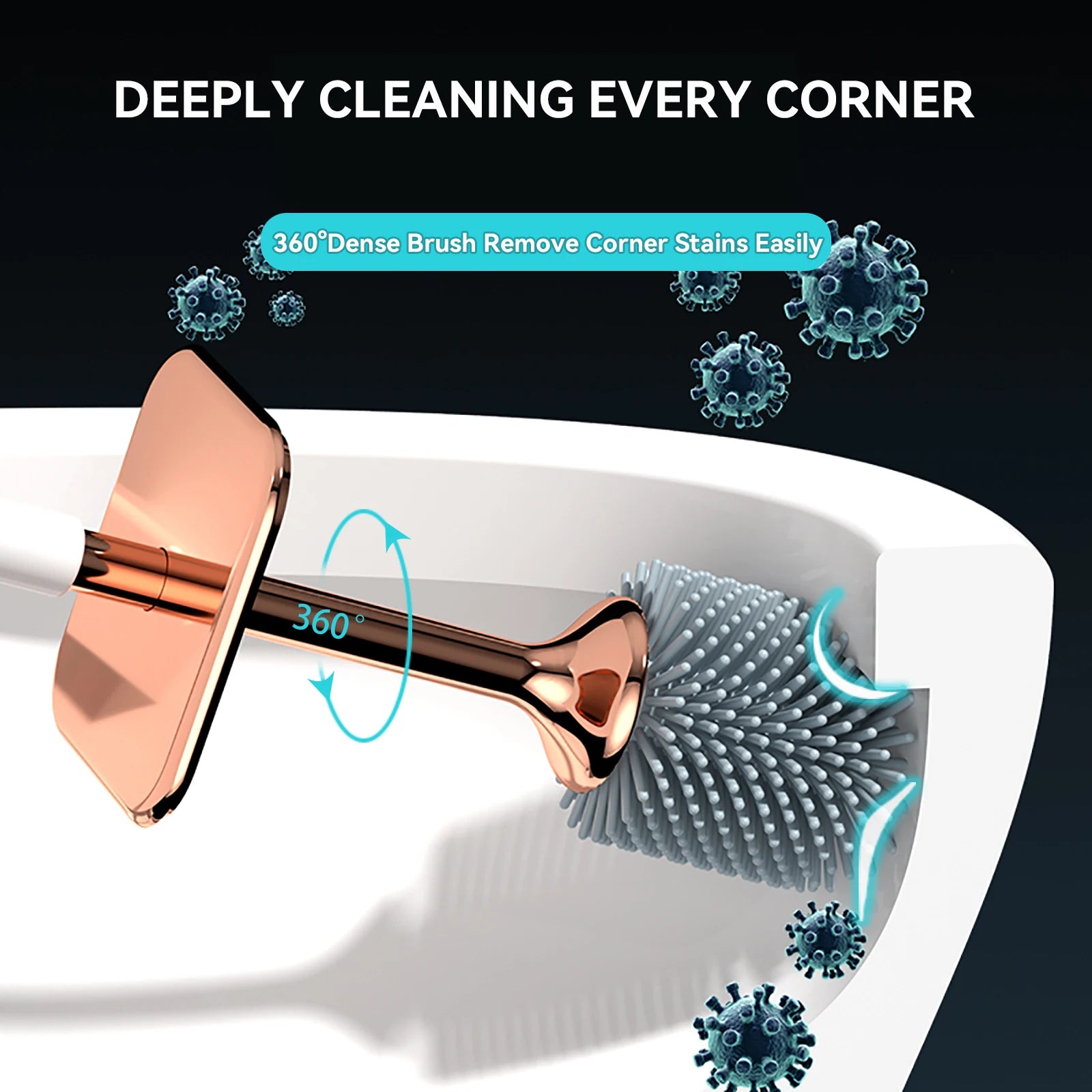 Aokala Toilet Brush and Holder Silicone Toilet Bowl Brush Set Long Handle Modern Bathroom Cleaning Durable Deep Cleaning