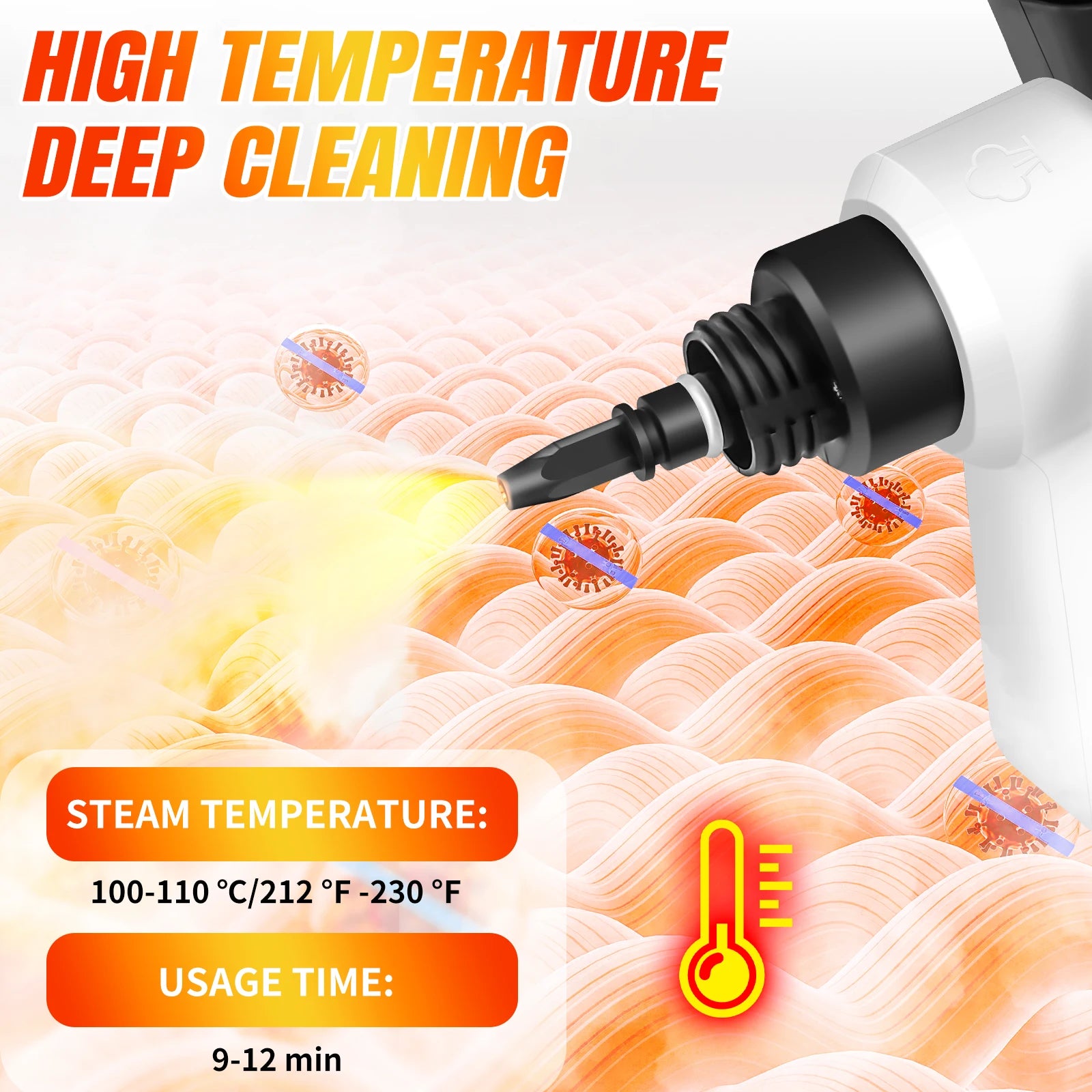 High Pressure Steam Cleaner with 2.5 m Cable,Steam Cannon and 9-Piece Accessory Set for Removing Stains on Multiple Surfaces