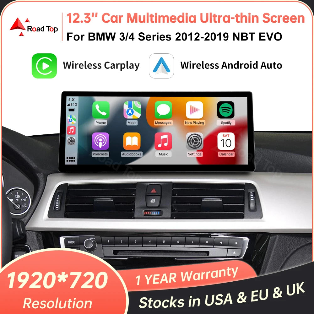 12.3'' Wireless CarPlay Car Multimedia Display Screen For BMW 3 4 Series F30 F31 F32 F33 F34 F36 NBT EVO with Android Auto