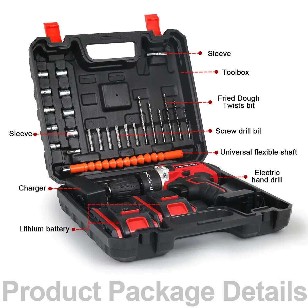 21V Cordless Combi Hammer Impact Drill Driver Electric Screwdriver 2 Battery Set Cordless Hand Drill