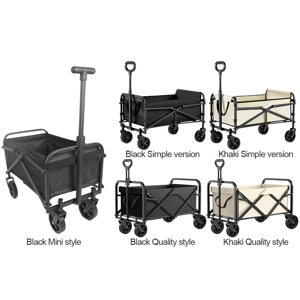 Collapsible Folding Utility Wagon Outdoor Camping Beach Wagon Cart Heavy Duty Large Capacity Fold Wagon Portable Grocery Trolley