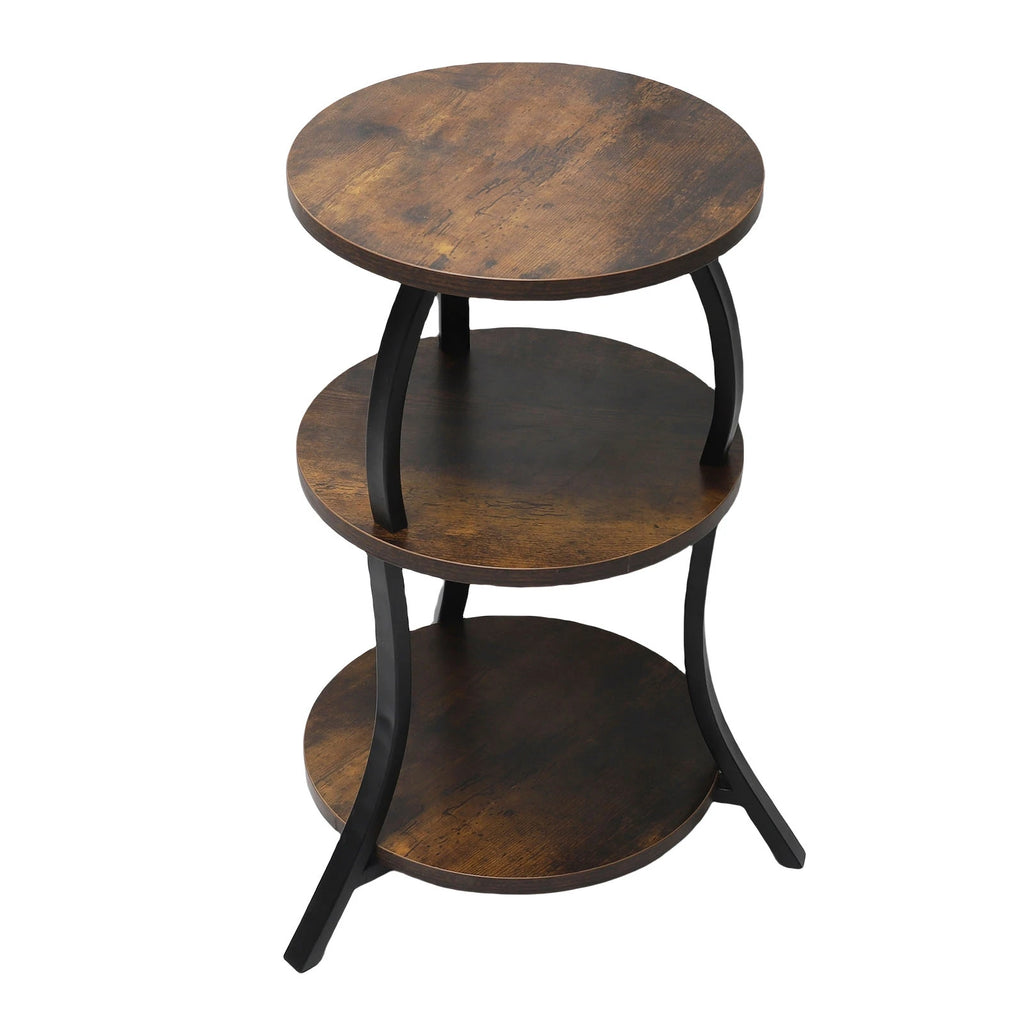 3 Tier Round End Table Bedside Table MDF Metal Frame Rustic Accent Table Nightstand for Couch Bedroom Living Room
