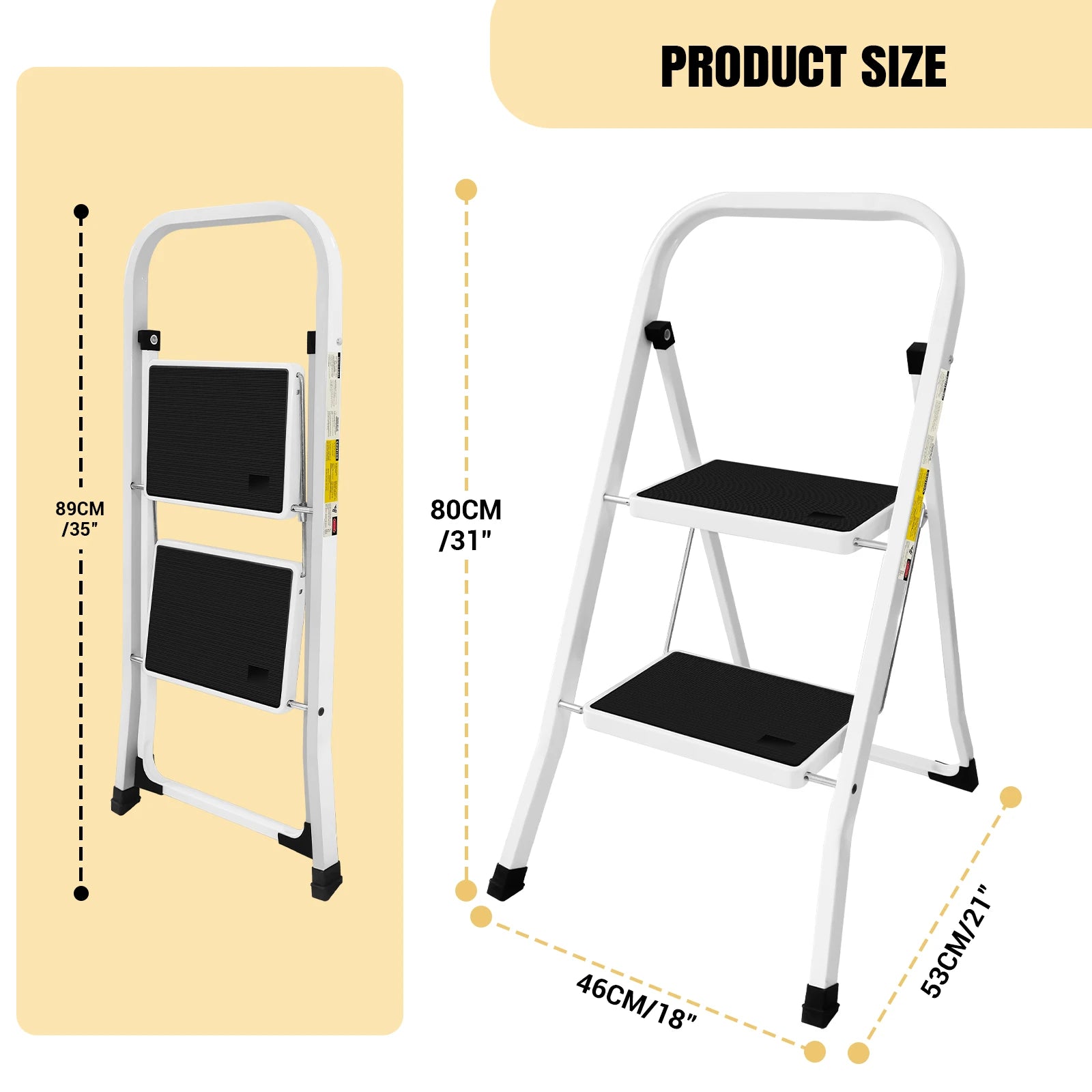 2/3/4-Step Ladder Steel Folding Portable Non-Slip Step Ladder Heavy Duty Multi Purpose for Home 150kg/330lbs Capacity