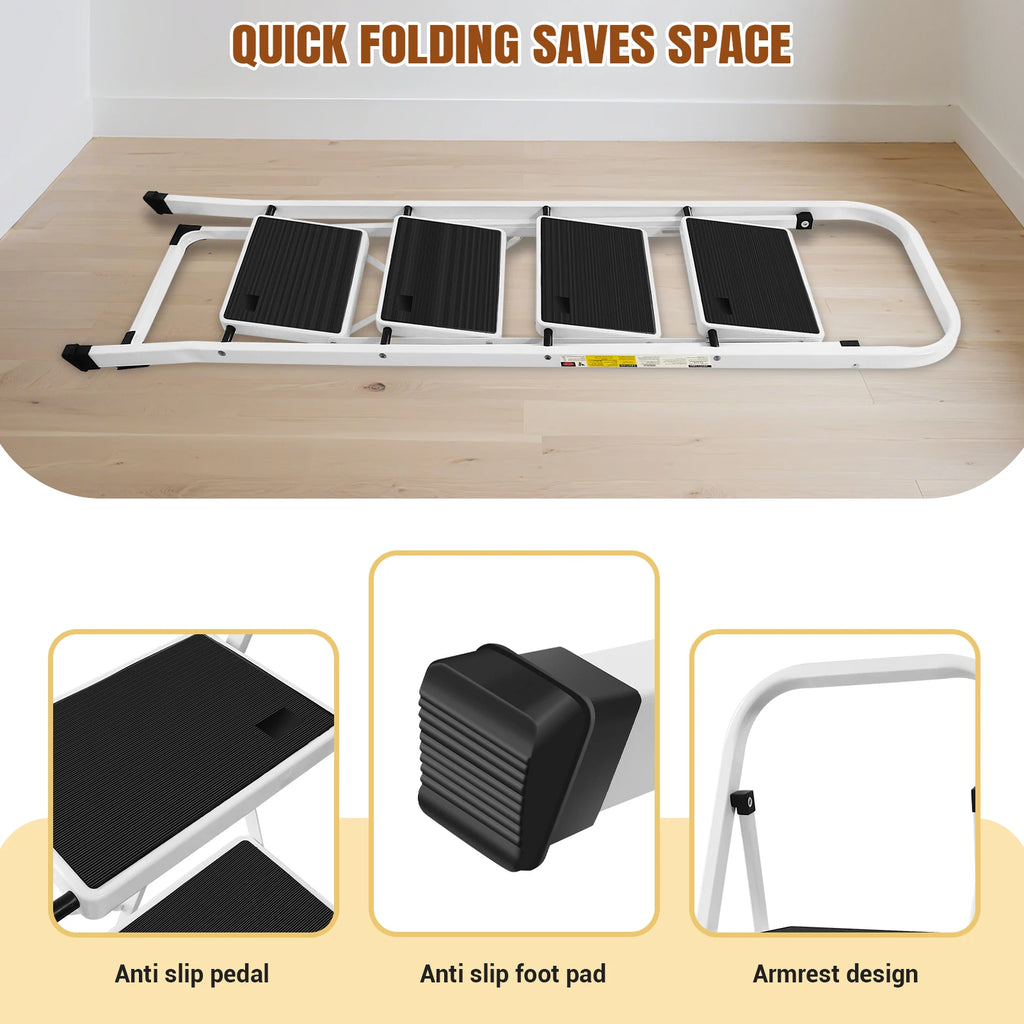 2/3/4-Step Ladder Steel Folding Portable Non-Slip Step Ladder Heavy Duty Multi Purpose for Home 150kg/330lbs Capacity