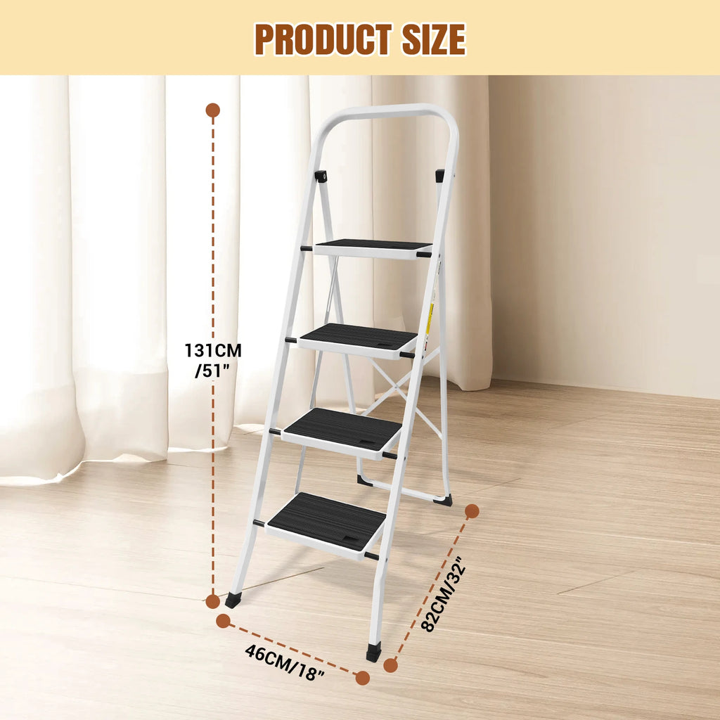 2/3/4-Step Ladder Steel Folding Portable Non-Slip Step Ladder Heavy Duty Multi Purpose for Home 150kg/330lbs Capacity