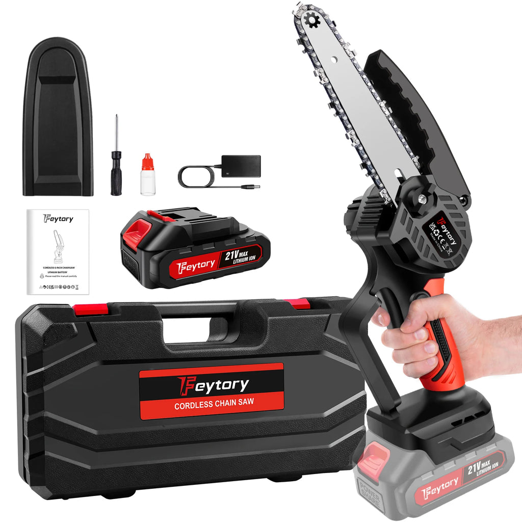 Mini Chainsaw Cordless 6 Inch with 1x1.5Ah Battery,21V Handheld Small Chain Saw for Wood Cutting Tree Trimming Gardening
