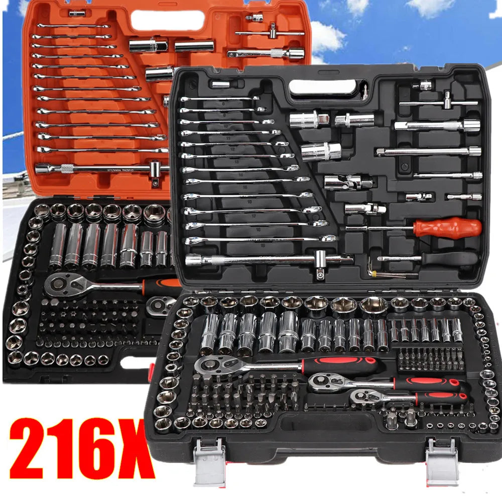 94/172/216X Socket Set 1/4" 1/2" 3/8" Ratchet Screwdriver Ratchet Torque Wrench Metric Extension Bar Auto Repairing Garage Kit