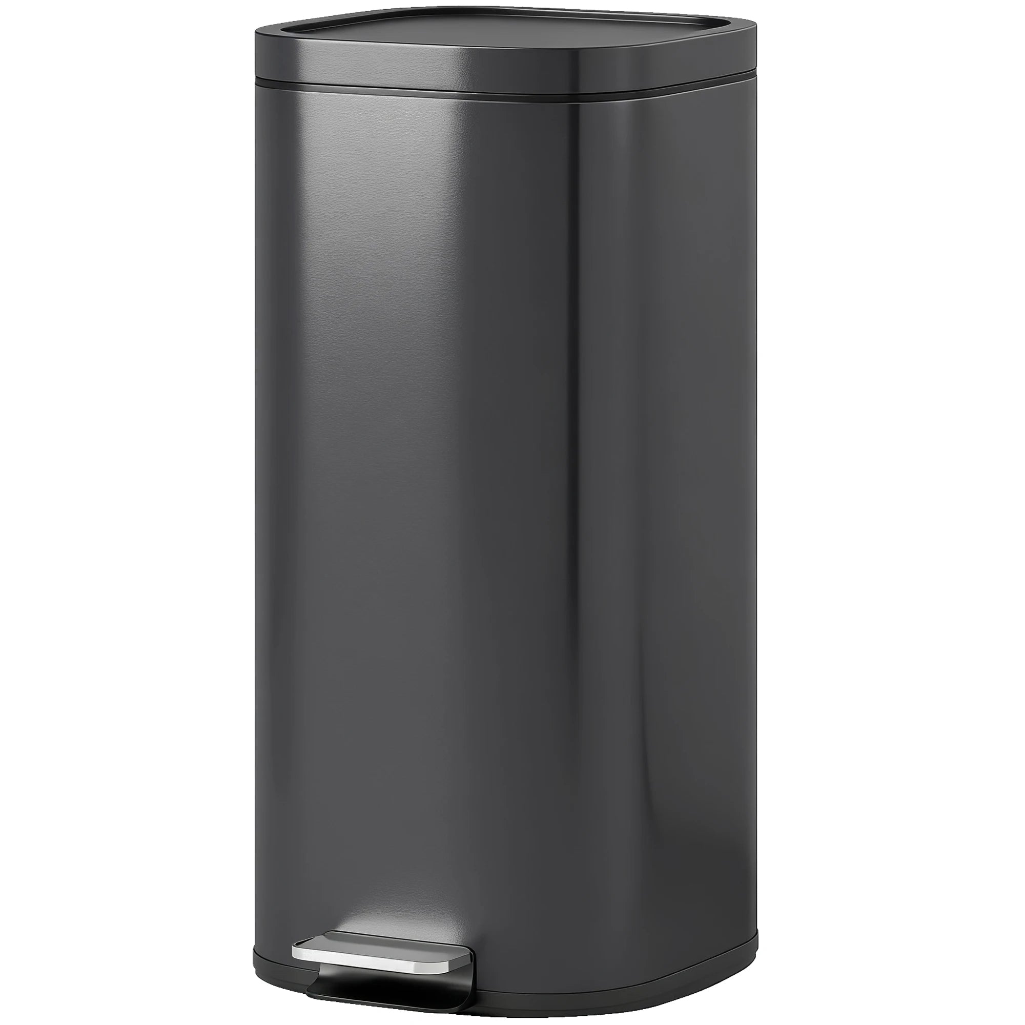 30L Kitchen Bin, Compact Pedal Bin with Soft-Close and Stay-Open Lid, Removable Bucket for Kitchen, Home, Office, Black
